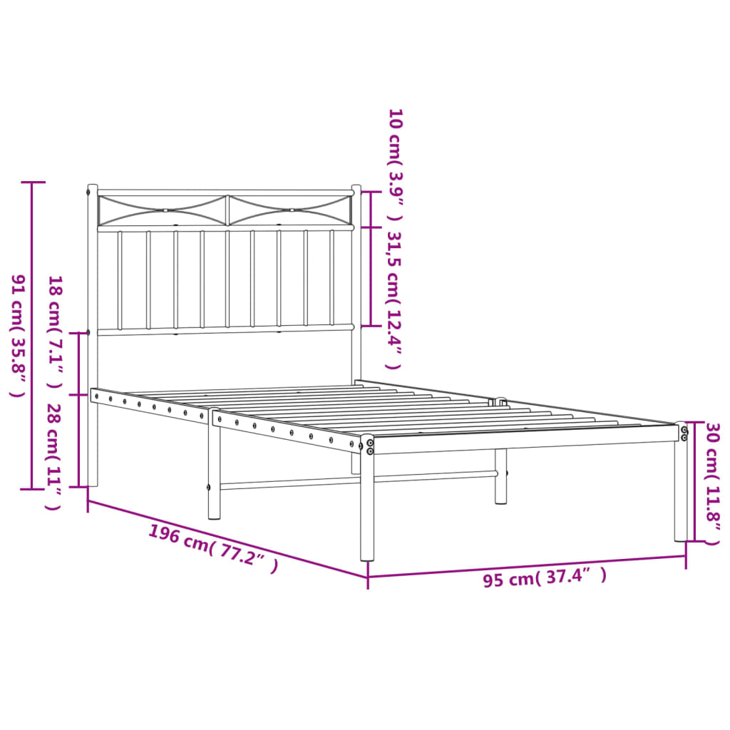 Cadre de lit métal sans matelas avec tête de lit noir 90x190 cm - XIOS