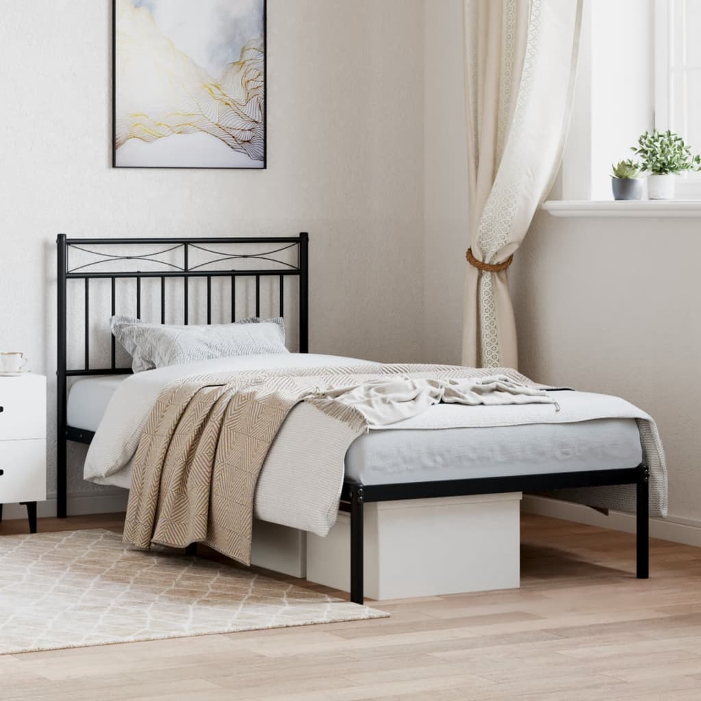 Cadre de lit métal sans matelas avec tête de lit noir 90x190 cm - XIOS