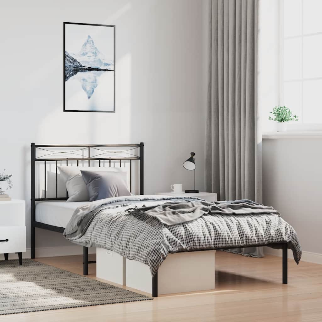 Cadre de lit métal sans matelas avec tête de lit noir 100x200cm - XIOS