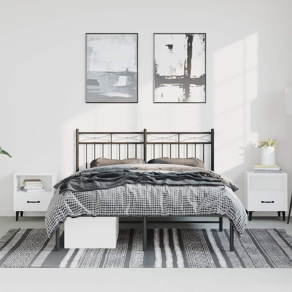 Cadre de lit métal sans matelas avec tête de lit noir 135x190cm - XIOS