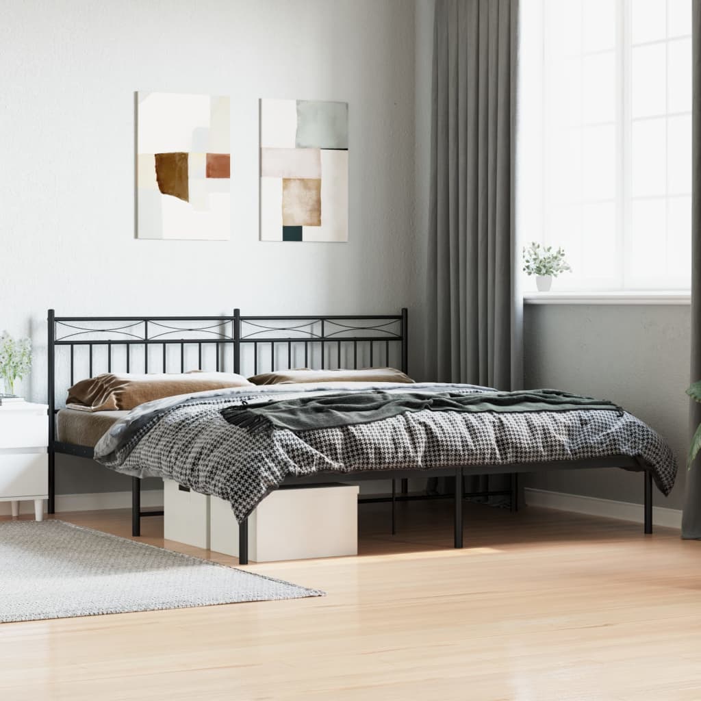 Cadre de lit métal sans matelas et tête de lit noir 180x200 cm - XIOS