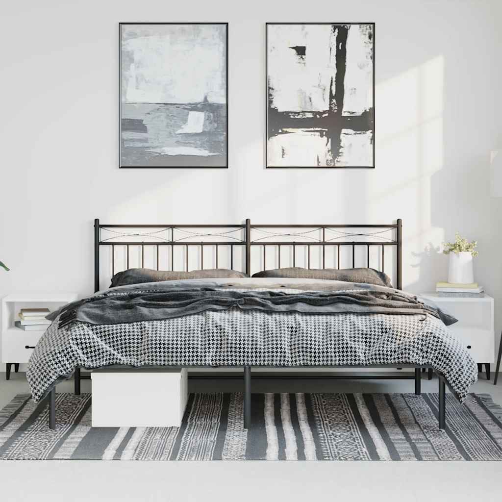Cadre de lit métal sans matelas avec tête de lit noir 183x213cm - XIOS