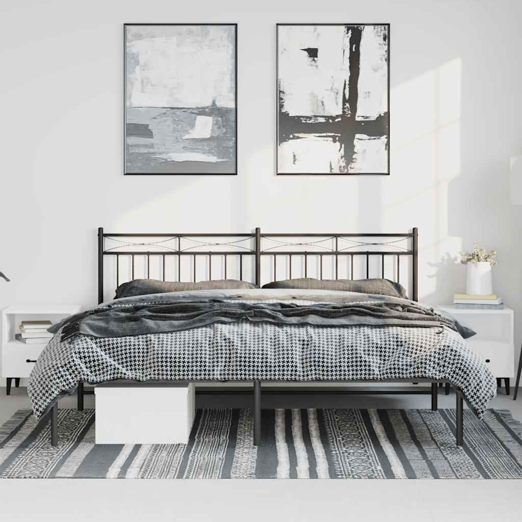 Cadre de lit métal sans matelas avec tête de lit noir 193x203cm - XIOS
