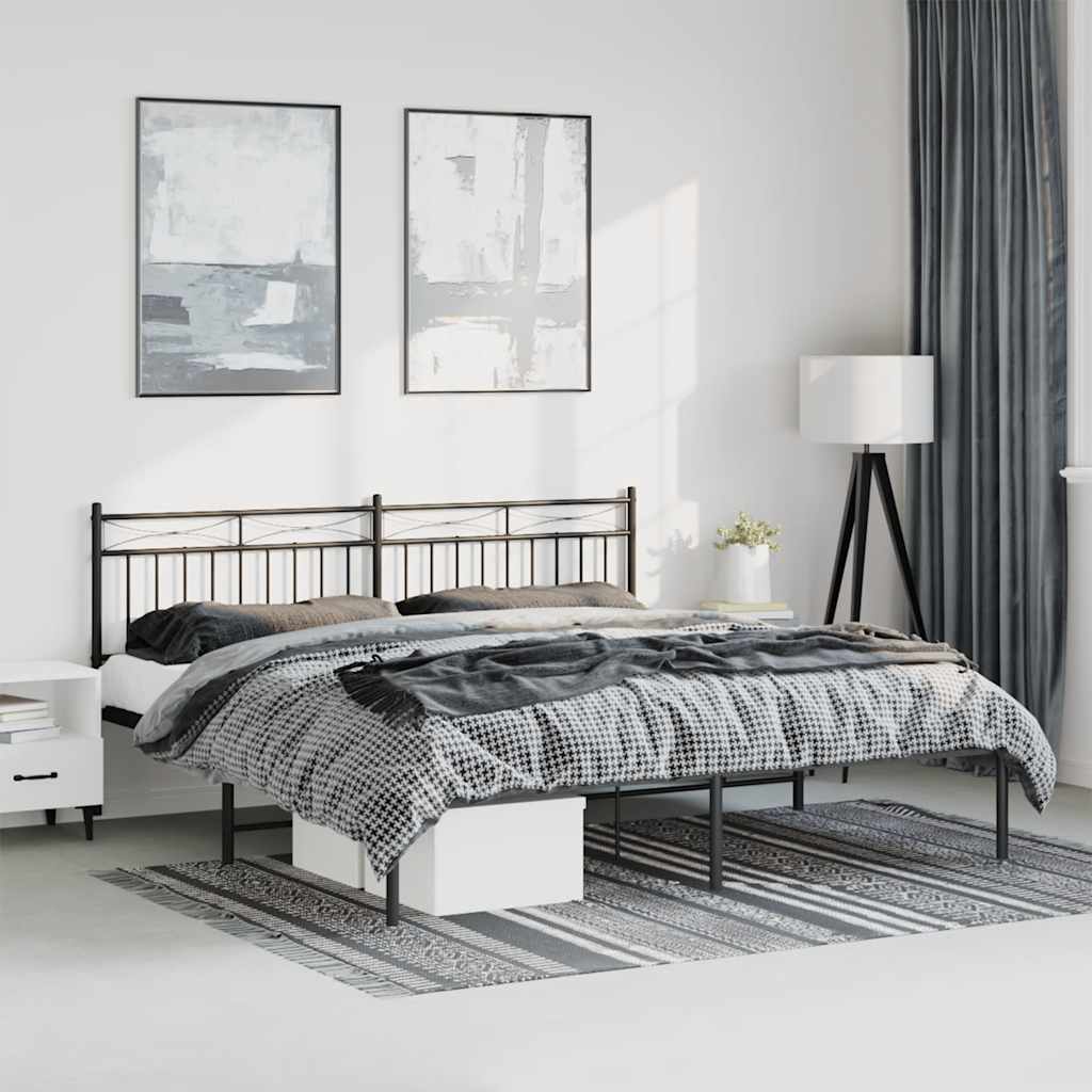 Cadre de lit métal sans matelas avec tête de lit noir 193x203cm - XIOS