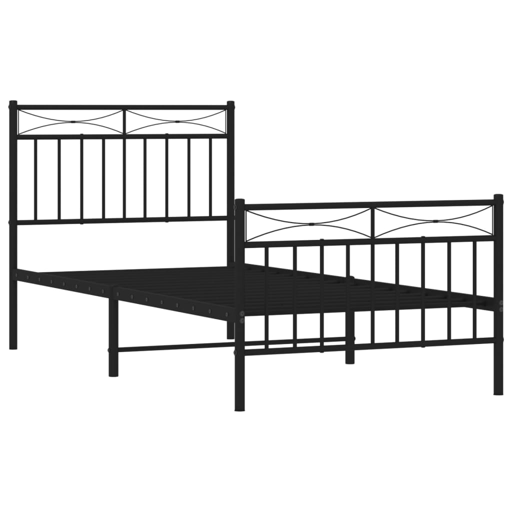 Cadre de lit métal sans matelas avec pied de lit noir 90x200 cm - XIOS