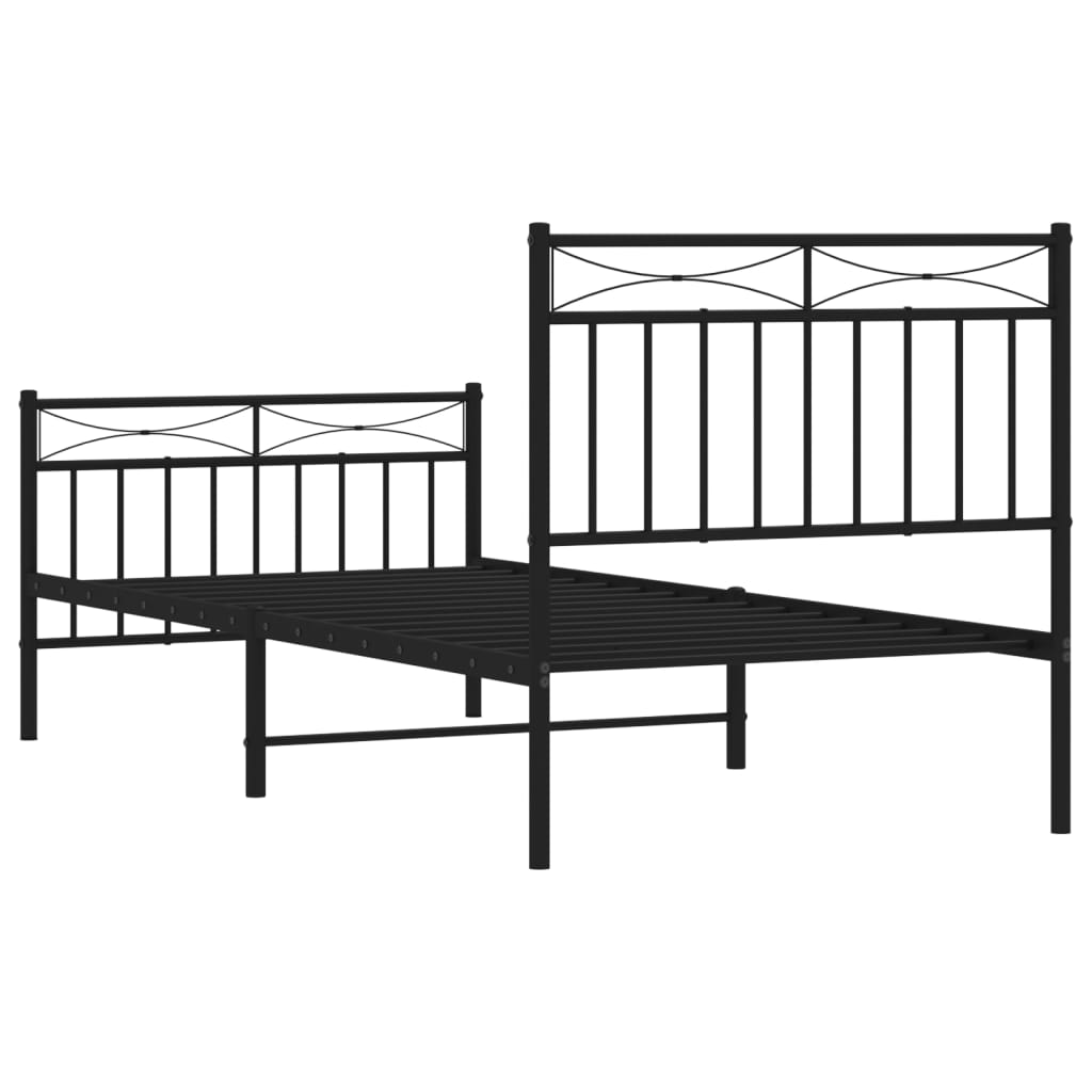 Cadre de lit métal sans matelas avec pied de lit noir 90x200 cm - XIOS
