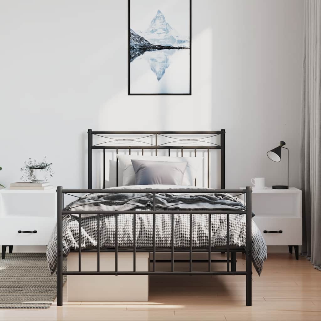 Cadre de lit métal sans matelas avec pied de lit noir 100x190cm - XIOS