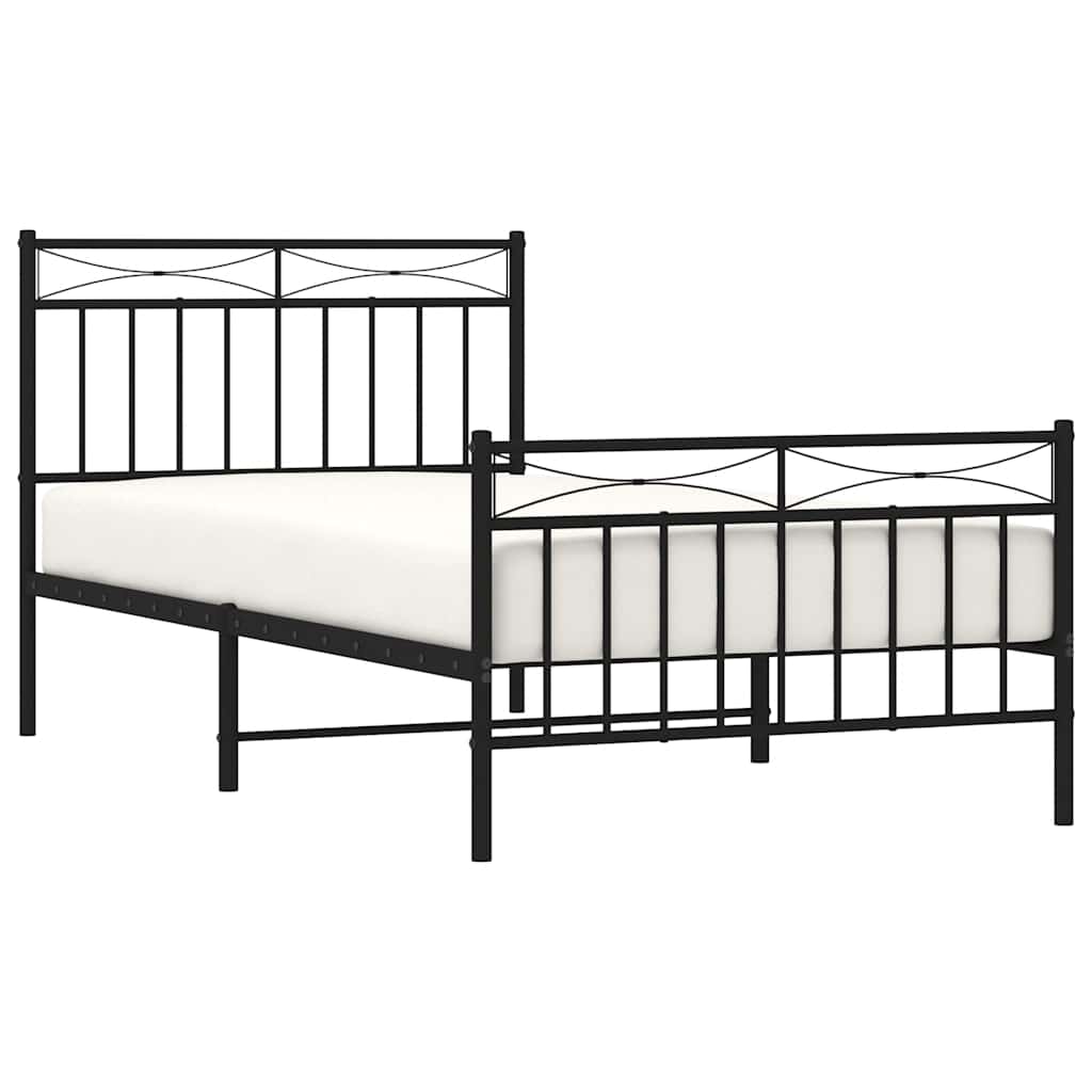 Cadre de lit métal sans matelas avec pied de lit noir 100x190cm - XIOS