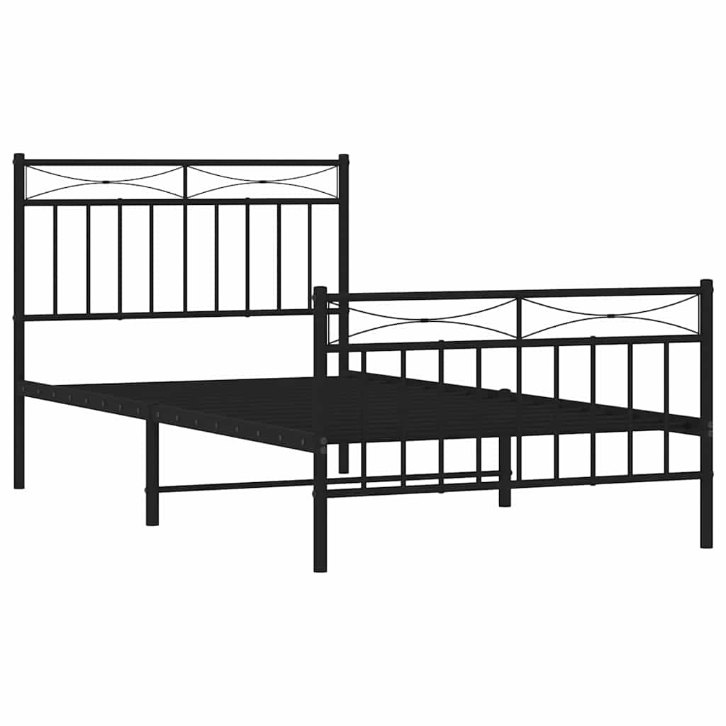 Cadre de lit métal sans matelas avec pied de lit noir 100x190cm - XIOS