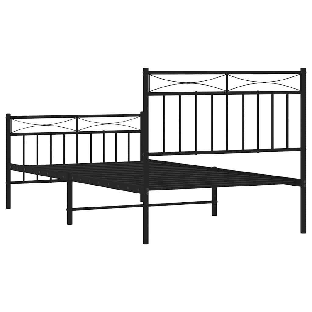 Cadre de lit métal sans matelas avec pied de lit noir 100x190cm - XIOS