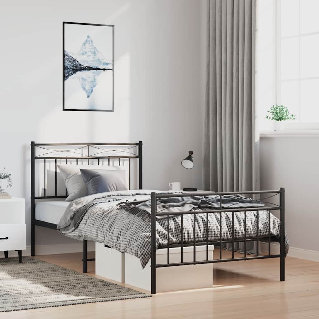 Cadre de lit métal sans matelas avec pied de lit noir 100x190cm - XIOS