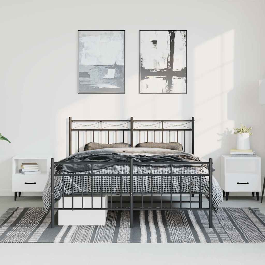 Cadre de lit métal sans matelas avec pied de lit noir 135x190cm - XIOS