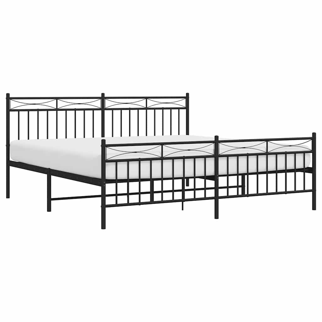 Cadre de lit métal sans matelas avec pied de lit noir 183x213cm - XIOS