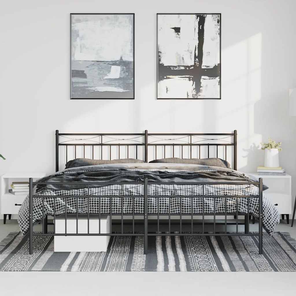 Cadre de lit métal sans matelas avec pied de lit noir 193x203cm - XIOS