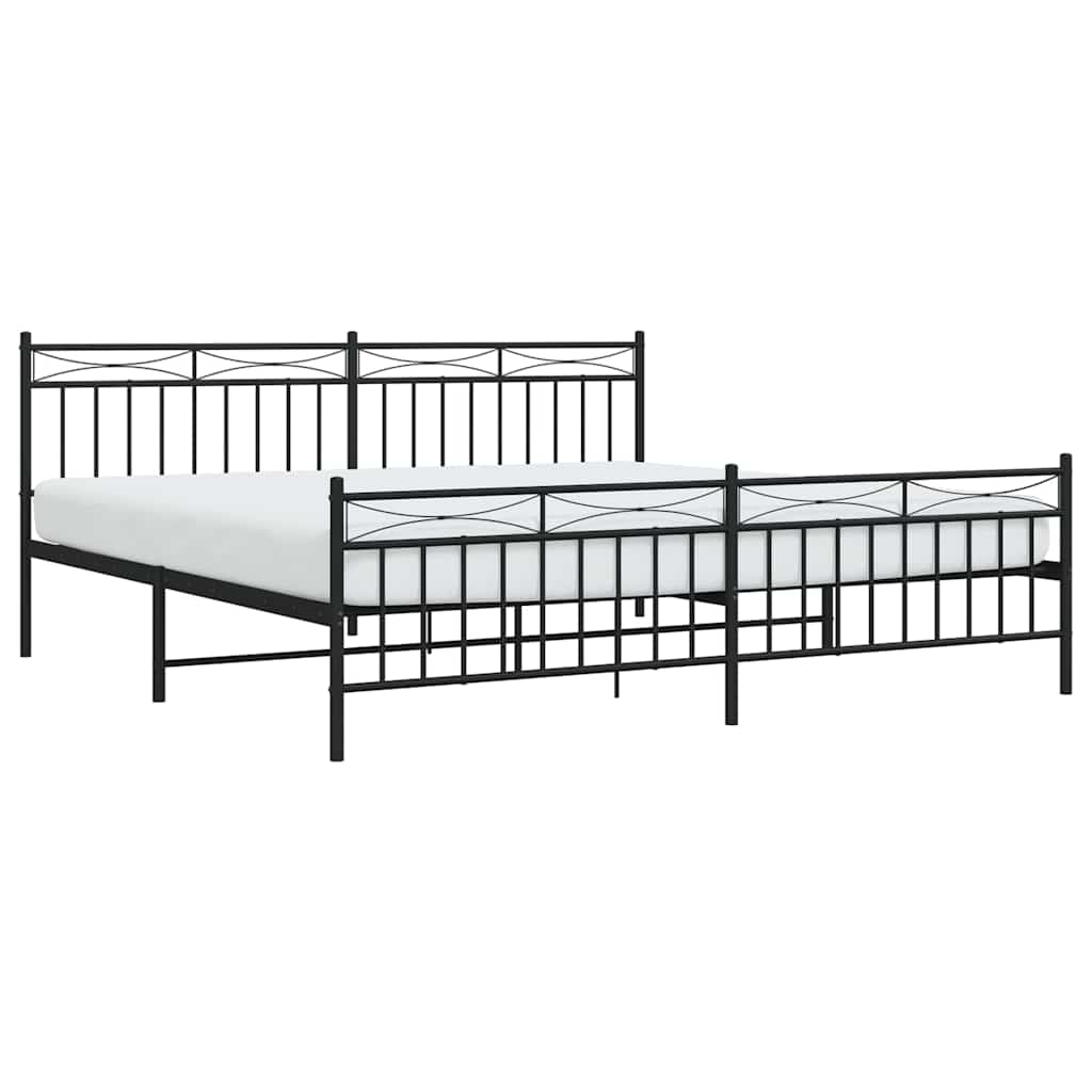 Cadre de lit métal sans matelas avec pied de lit noir 193x203cm - XIOS