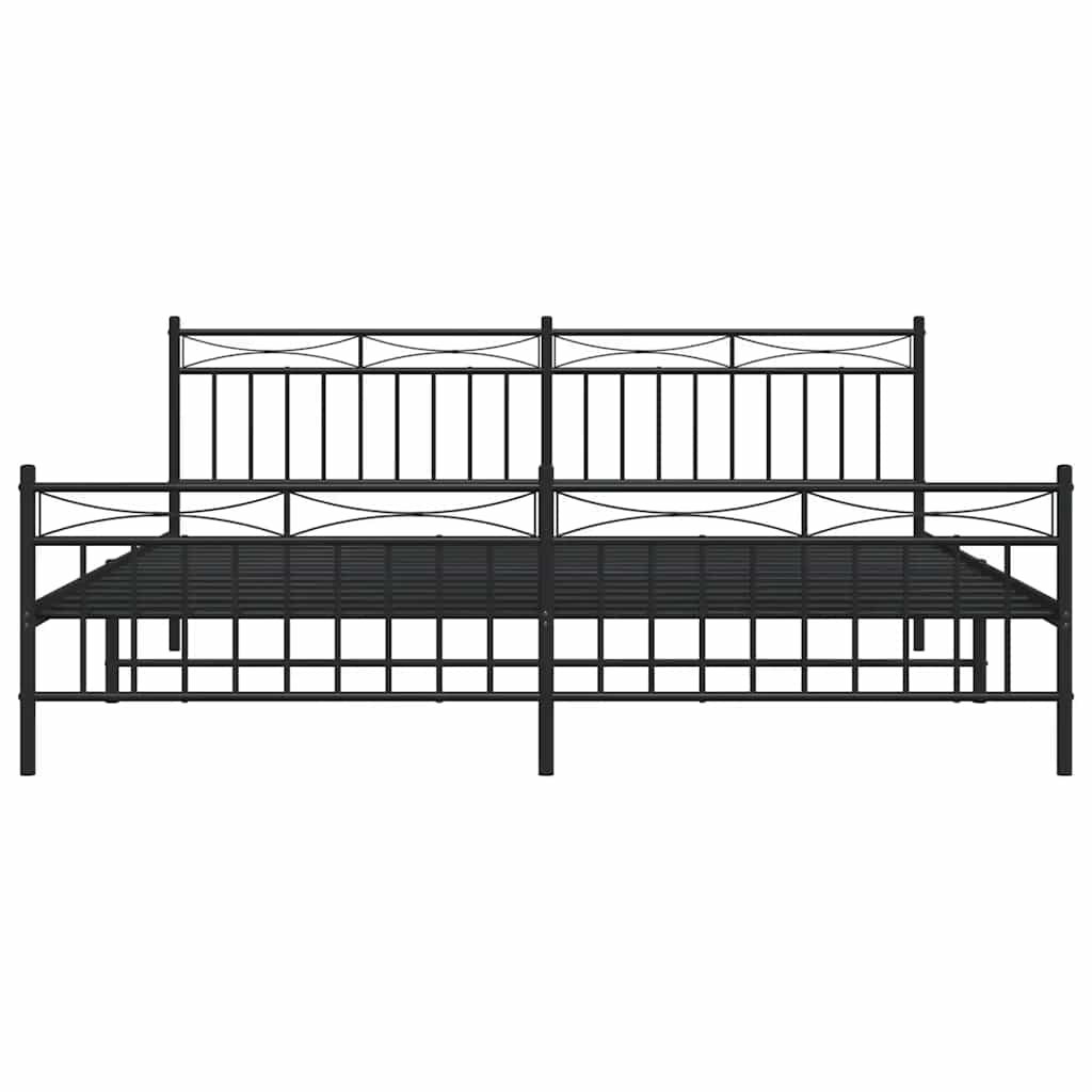 Cadre de lit métal sans matelas avec pied de lit noir 193x203cm - XIOS