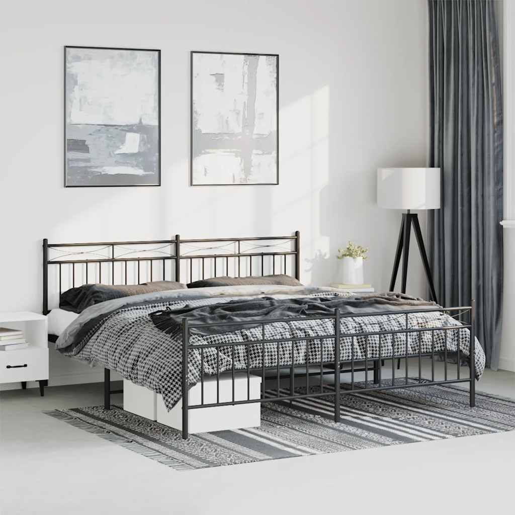 Cadre de lit métal sans matelas avec pied de lit noir 193x203cm - XIOS