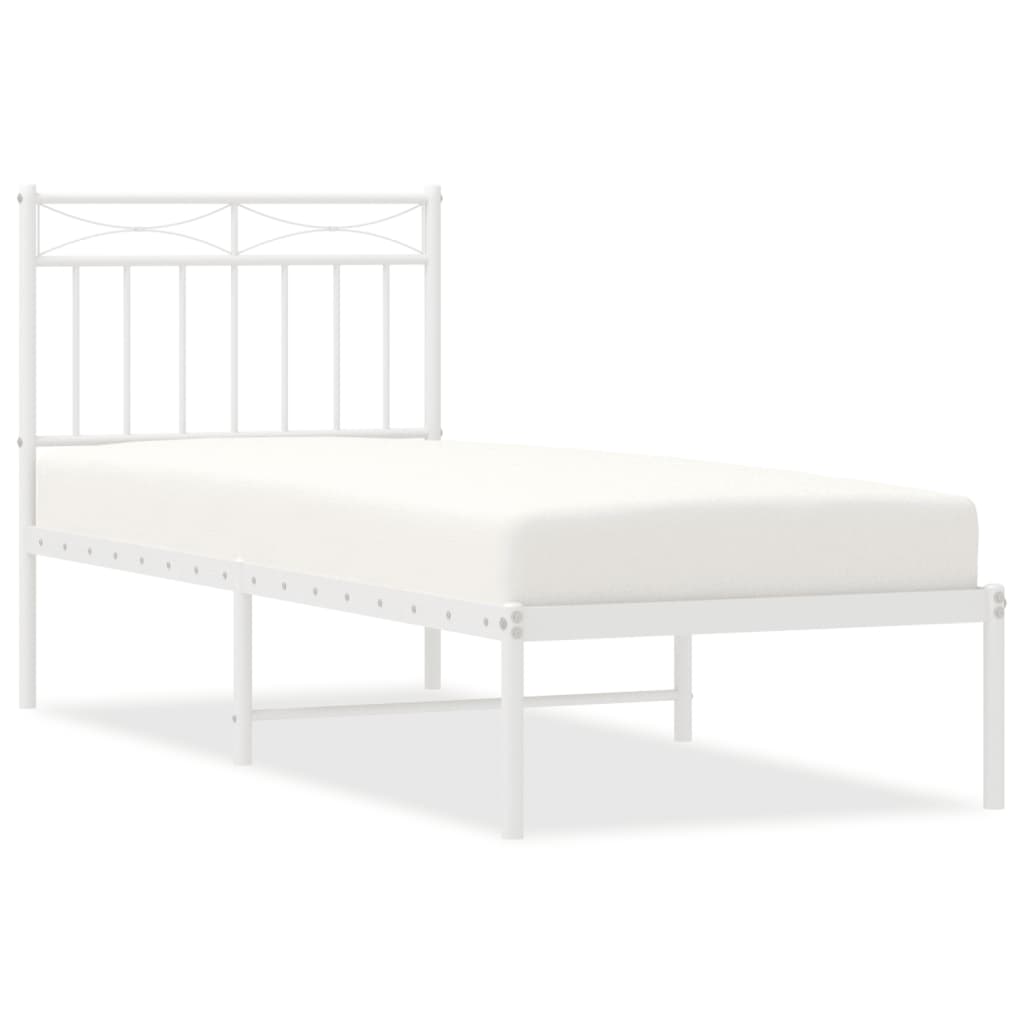 Cadre de lit métal sans matelas avec tête de lit blanc 75x190cm - XIOS