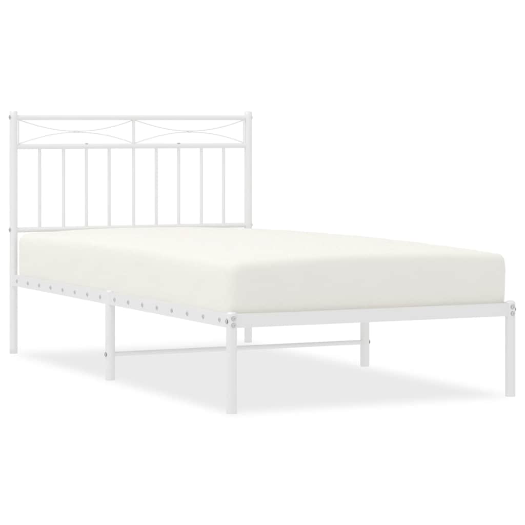 Cadre de lit métal sans matelas et tête de lit blanc 100x190 cm