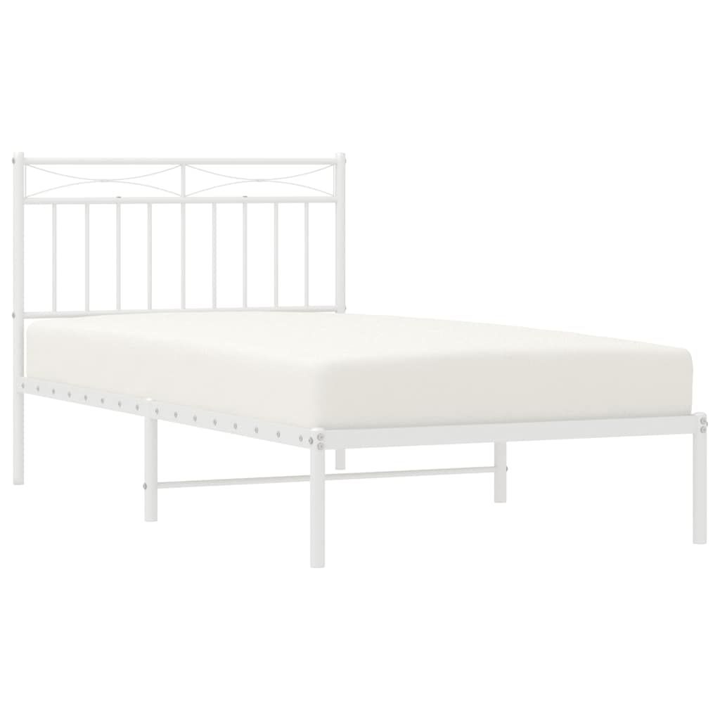 Cadre de lit métal sans matelas et tête de lit blanc 100x190 cm