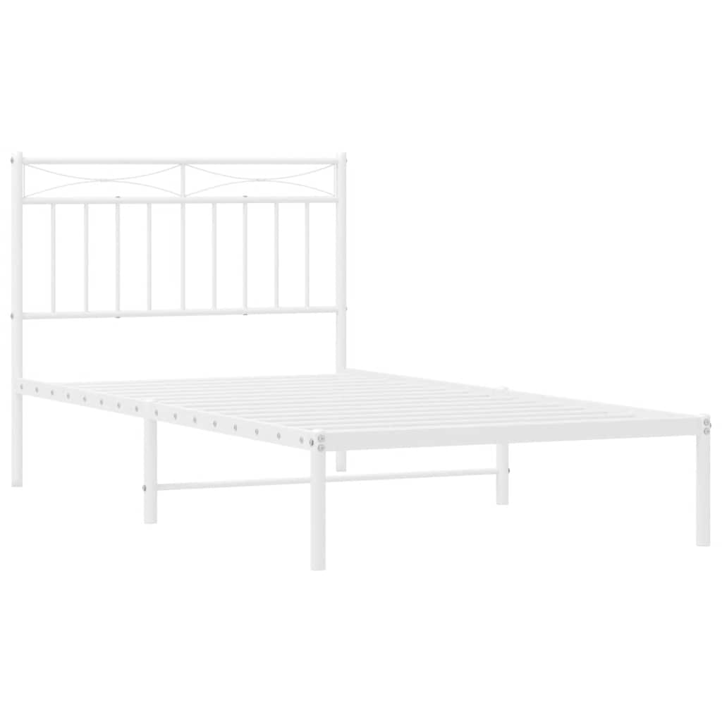 Cadre de lit métal sans matelas et tête de lit blanc 100x190 cm