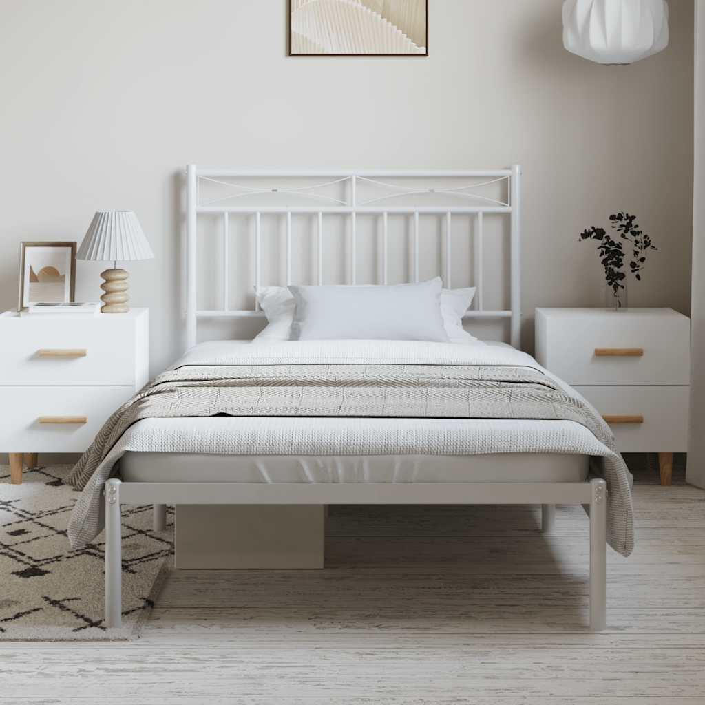 Cadre de lit métal sans matelas et tête de lit blanc 100x200 cm