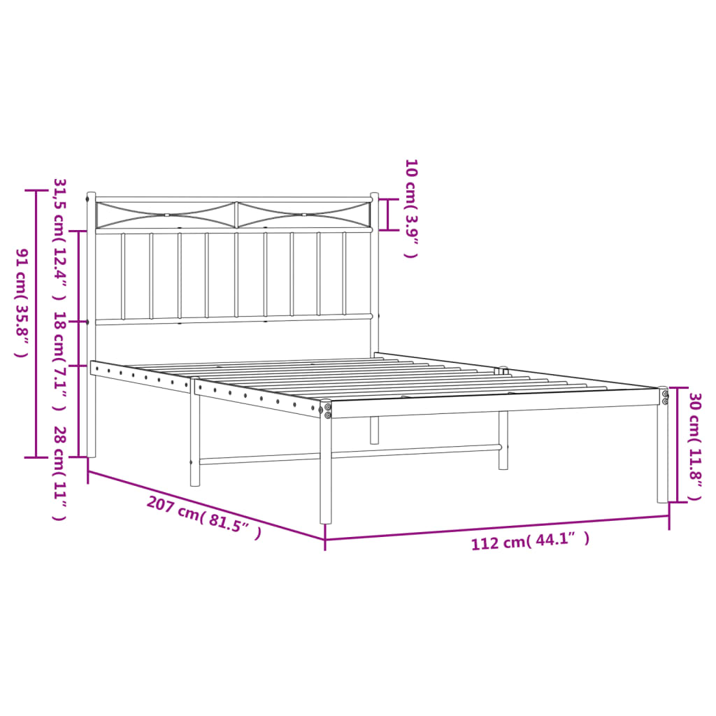 Cadre de lit métal sans matelas et tête de lit blanc 107x203 cm - XIOS
