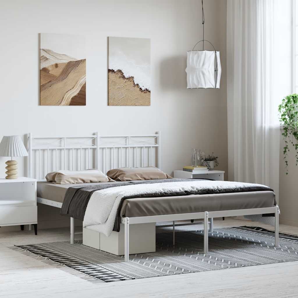 Cadre de lit métal sans matelas et tête de lit blanc 135x190 cm - XIOS