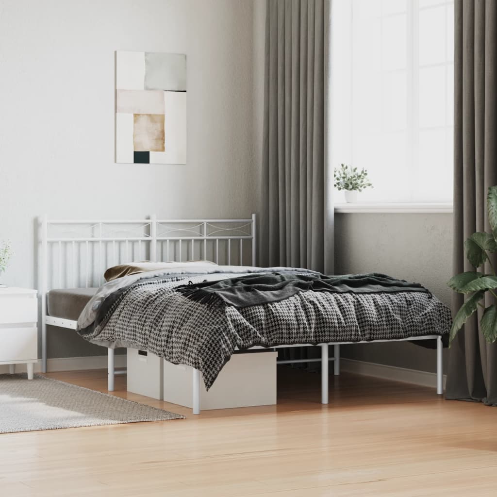 Cadre de lit métal sans matelas et tête de lit blanc 140x200 cm - XIOS