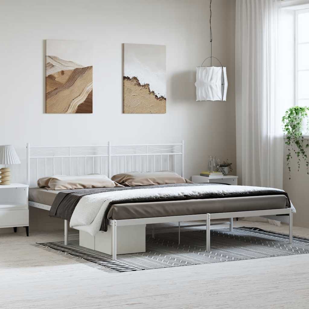 Cadre de lit métal sans matelas et tête de lit blanc 183x213 cm - XIOS