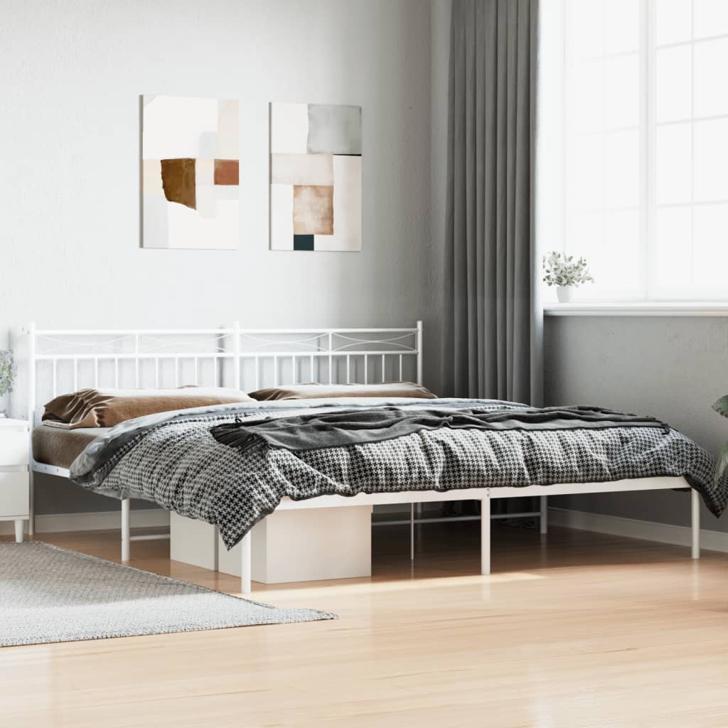 Cadre de lit métal sans matelas et tête de lit blanc 200x200 cm - XIOS