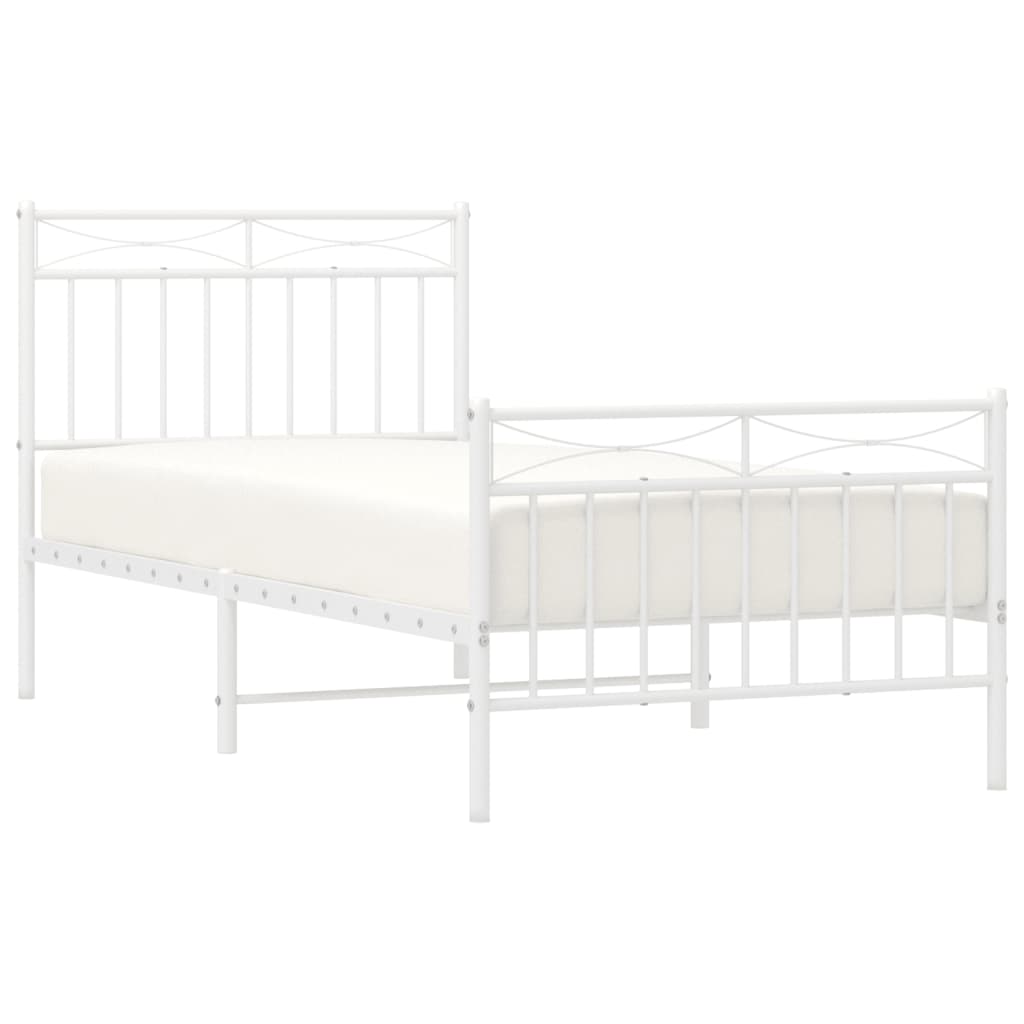 Cadre de lit métal sans matelas avec pied de lit blanc 90x190cm - XIOS
