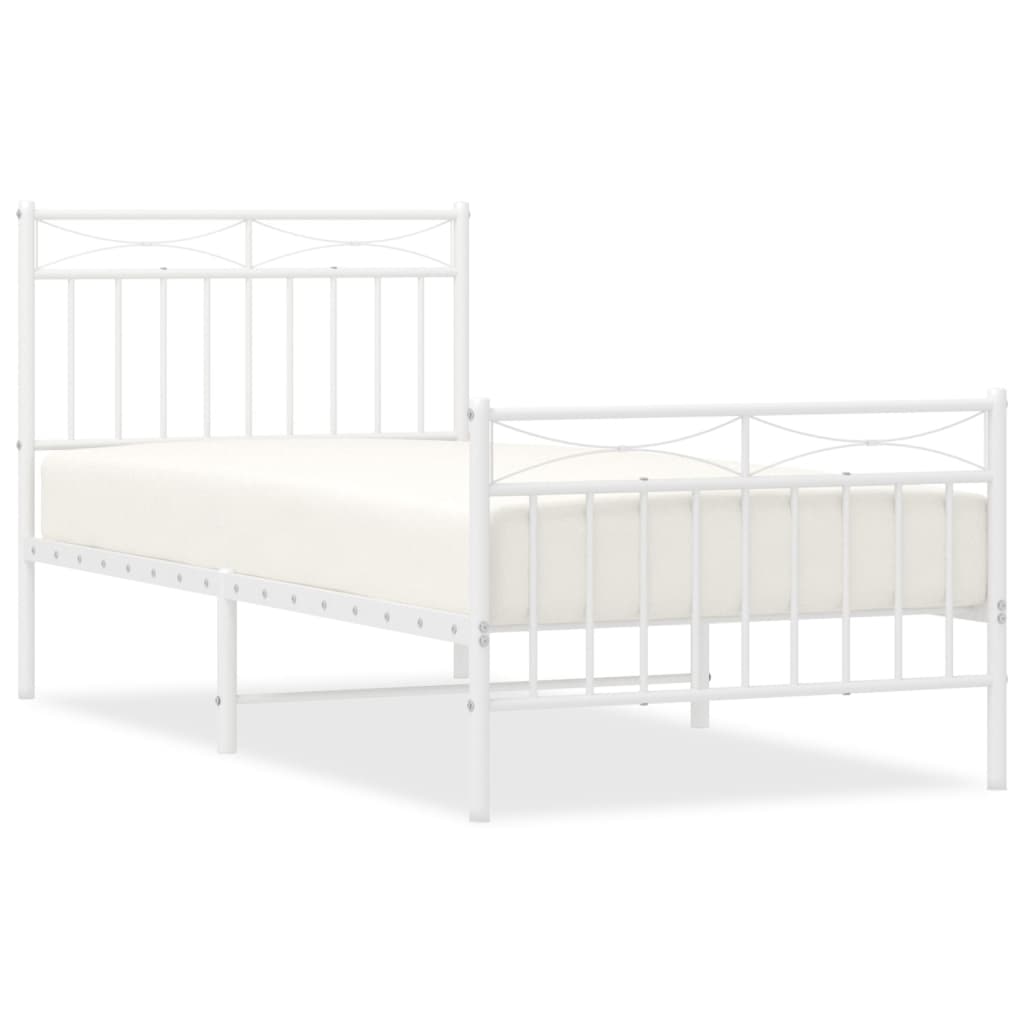 Cadre de lit métal sans matelas avec pied de lit blanc 90x200cm - XIOS