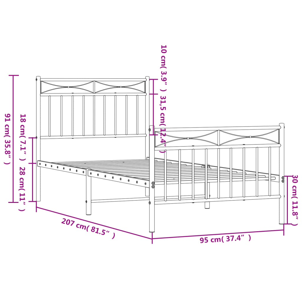 Cadre de lit métal sans matelas avec pied de lit blanc 90x200cm - XIOS