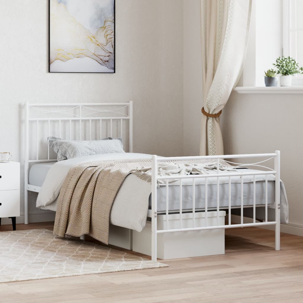 Cadre de lit métal sans matelas avec pied de lit blanc 90x200cm - XIOS