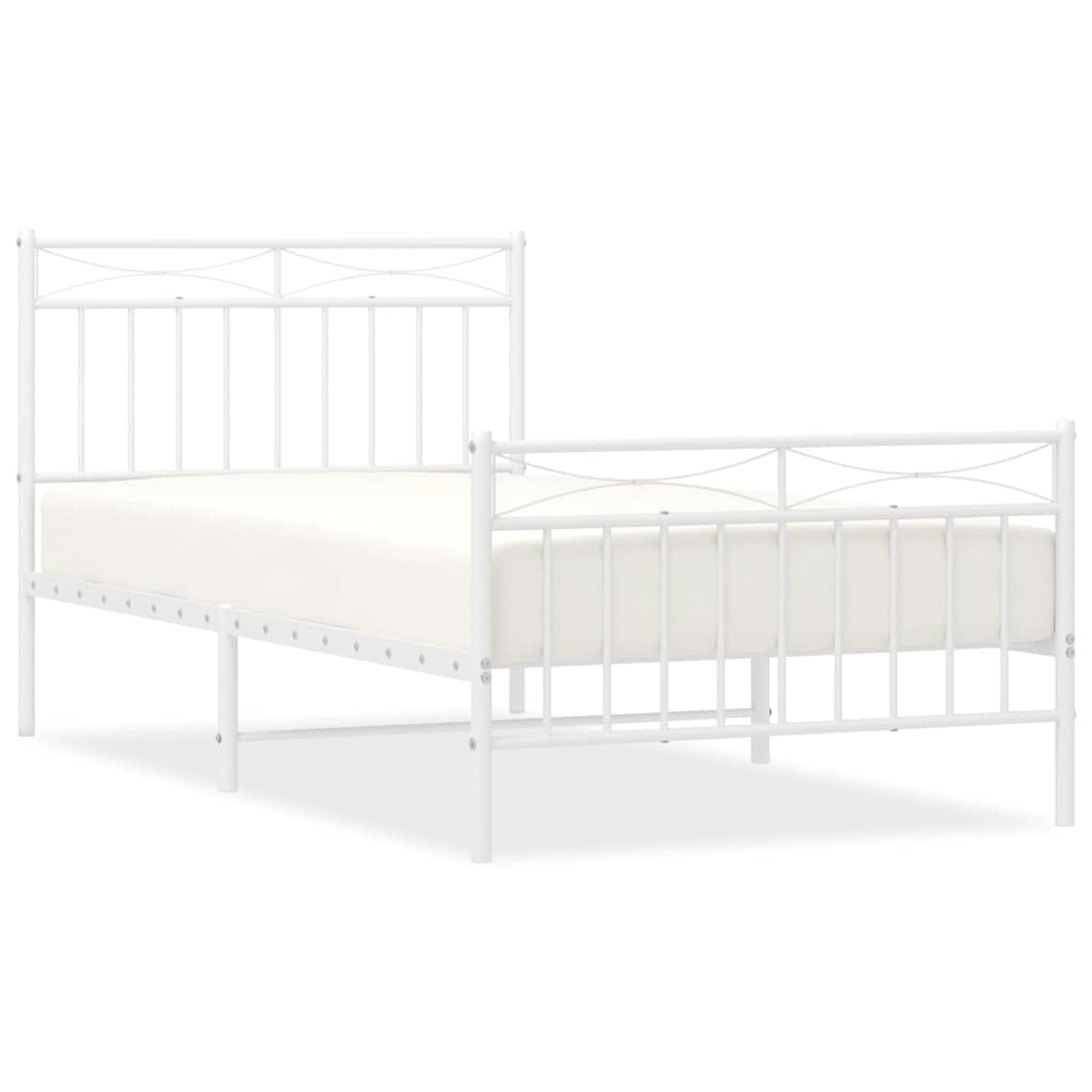 Cadre de lit métal sans matelas et pied de lit blanc 100x190 cm