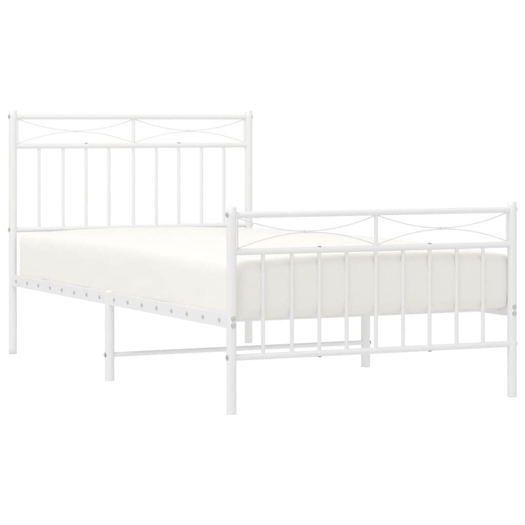 Cadre de lit métal sans matelas et pied de lit blanc 100x190 cm