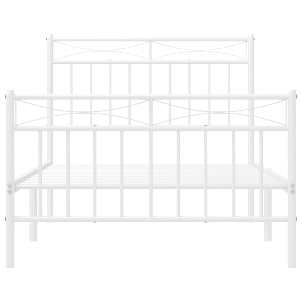 Cadre de lit métal sans matelas et pied de lit blanc 100x190 cm