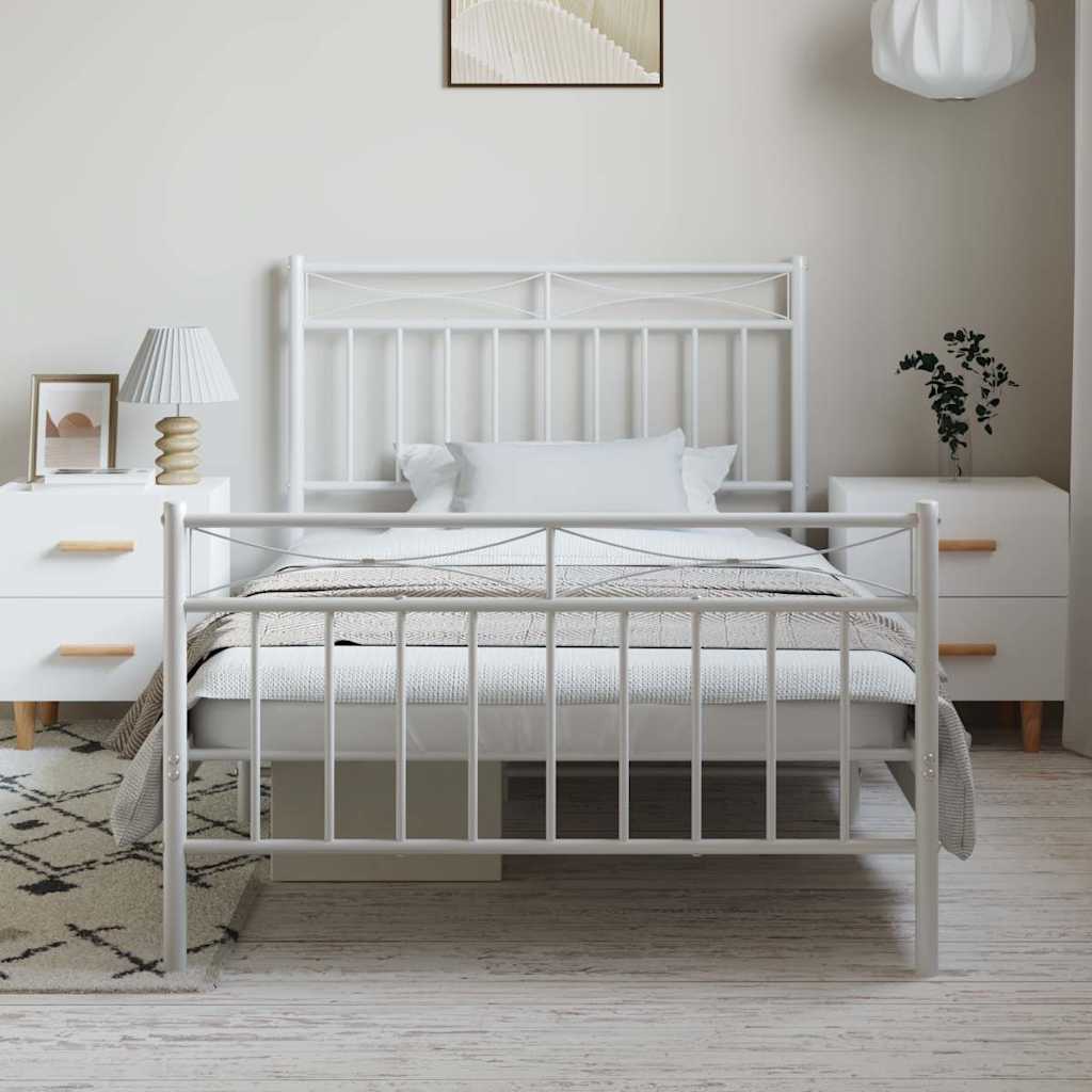Cadre de lit métal sans matelas et pied de lit blanc 100x200 cm - XIOS