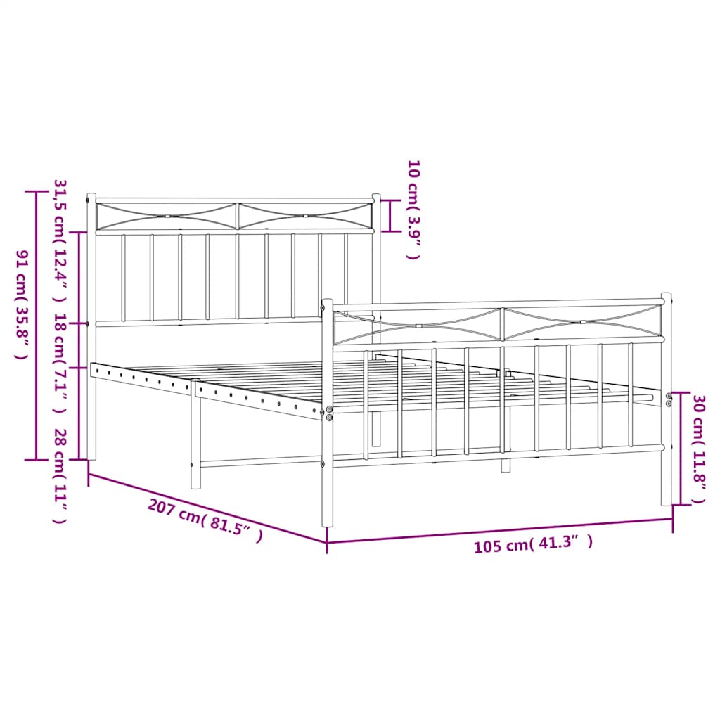 Cadre de lit métal sans matelas et pied de lit blanc 100x200 cm - XIOS