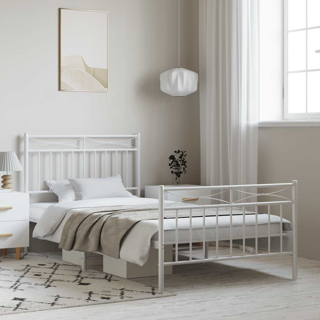 Cadre de lit métal sans matelas et pied de lit blanc 100x200 cm - XIOS