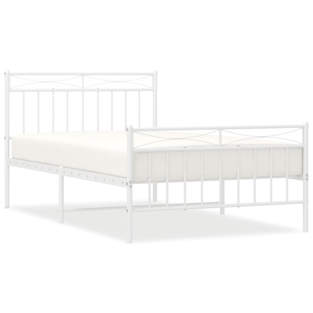 Cadre de lit métal sans matelas et pied de lit blanc 107x203 cm - XIOS
