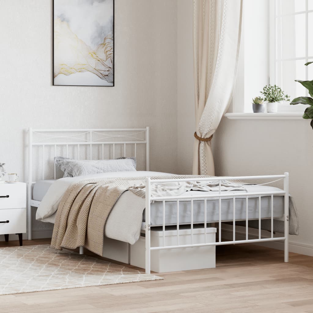 Cadre de lit métal sans matelas et pied de lit blanc 107x203 cm - XIOS