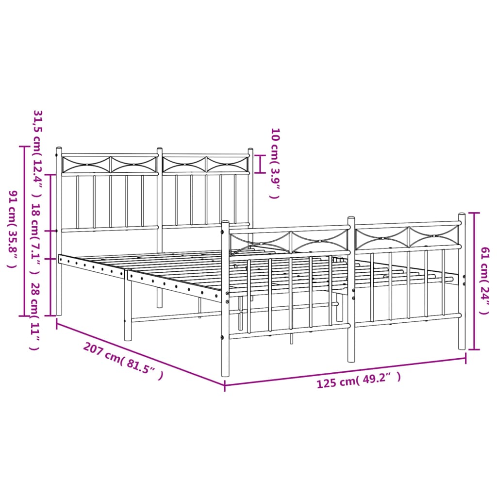 Cadre de lit métal sans matelas et pied de lit blanc 120x200 cm - XIOS