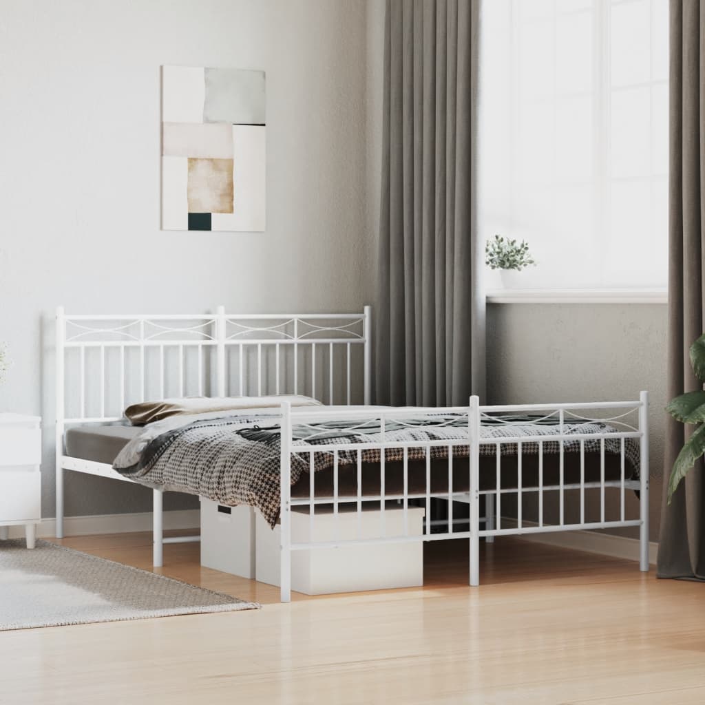 Cadre de lit métal sans matelas et pied de lit blanc 140x200 cm - XIOS