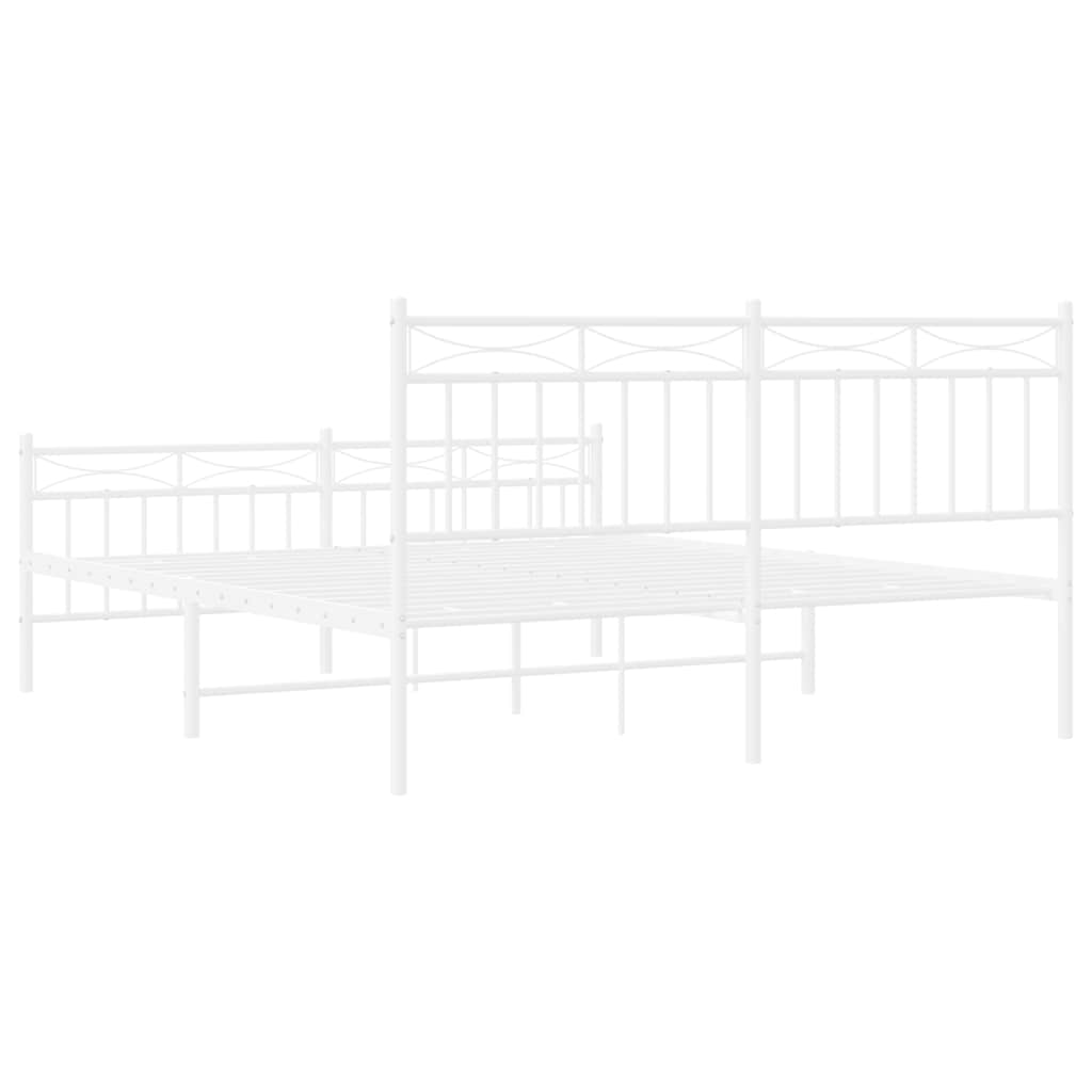 Cadre de lit métal sans matelas et pied de lit blanc 150x200 cm