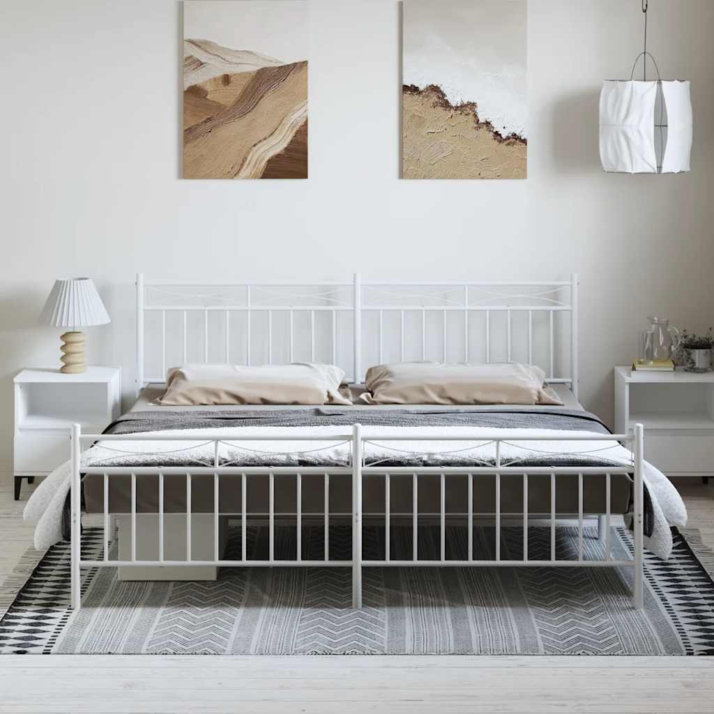 Cadre de lit métal sans matelas et pied de lit blanc 183x213 cm - XIOS