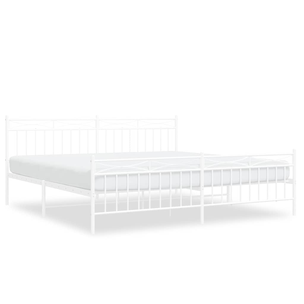 Cadre de lit métal sans matelas et pied de lit blanc 193x203 cm - XIOS