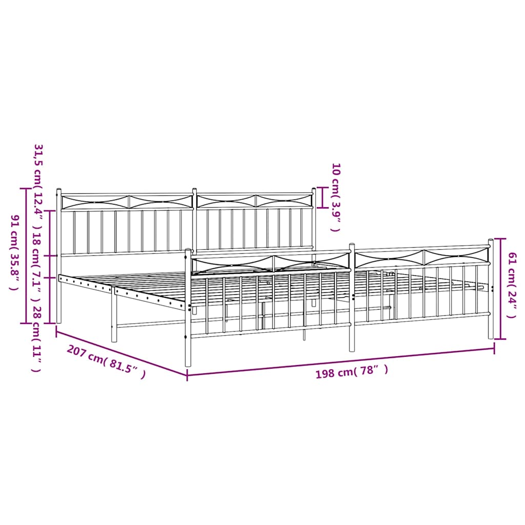 Cadre de lit métal sans matelas et pied de lit blanc 193x203 cm - XIOS