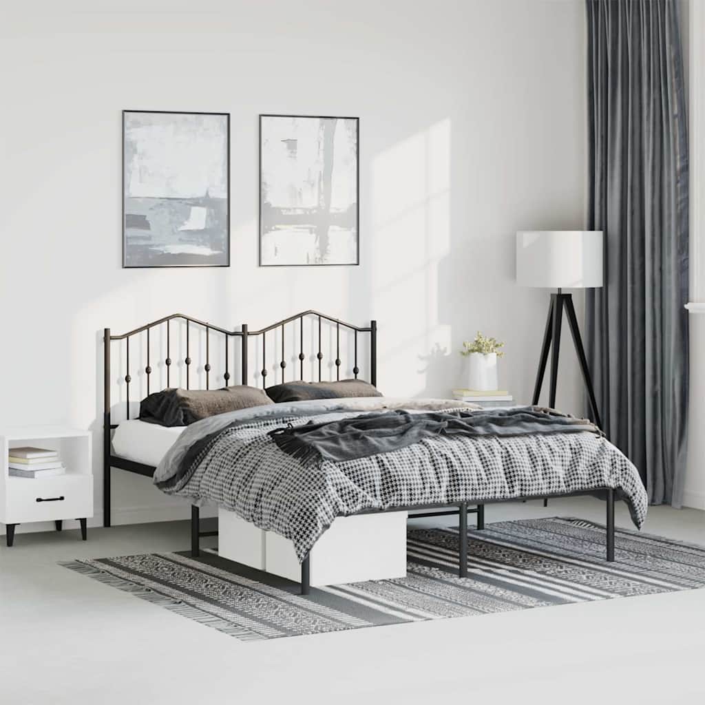 Cadre de lit métal sans matelas avec tête de lit noir 135x190cm - XIOS